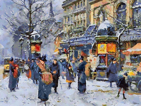 Old Paris in Winter I Black Ornate Wood Framed Art Print with Double Matting by Medeiros, Celito