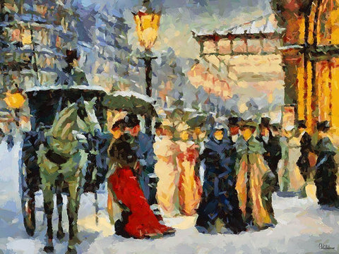 Old Paris in Winter II White Modern Wood Framed Art Print with Double Matting by Medeiros, Celito