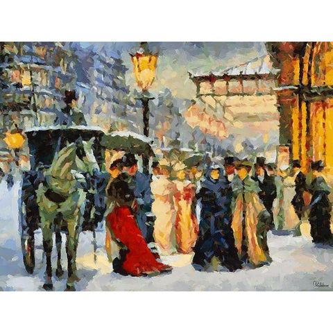 Old Paris in Winter II Black Modern Wood Framed Art Print by Medeiros, Celito