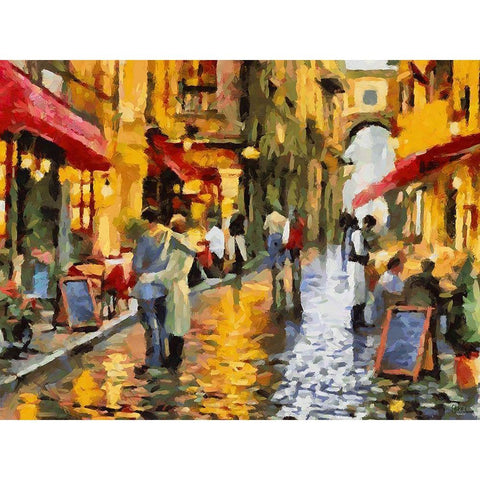 Restaurants on the Street White Modern Wood Framed Art Print by Medeiros, Celito