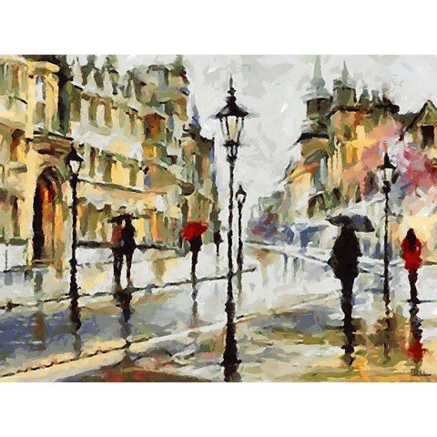 Raining Day in the City Black Modern Wood Framed Art Print with Double Matting by Medeiros, Celito