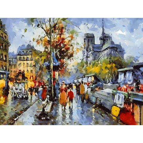 Old Paris View II Black Modern Wood Framed Art Print with Double Matting by Medeiros, Celito