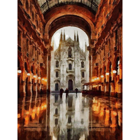 Milano Il Duomo Gold Ornate Wood Framed Art Print with Double Matting by Medeiros, Celito