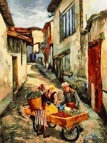 Street Vendor Black Ornate Wood Framed Art Print with Double Matting by Medeiros, Celito