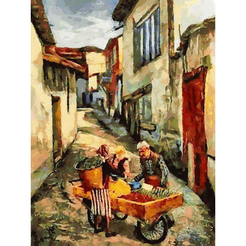Street Vendor Black Modern Wood Framed Art Print by Medeiros, Celito