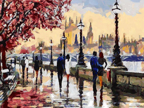 Walking Couples of Lovers White Modern Wood Framed Art Print with Double Matting by Medeiros, Celito