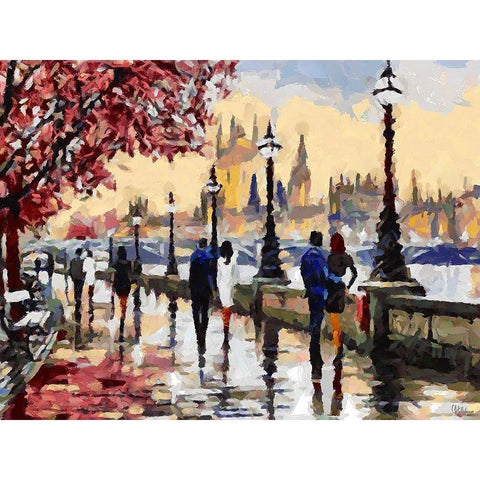 Walking Couples of Lovers White Modern Wood Framed Art Print by Medeiros, Celito