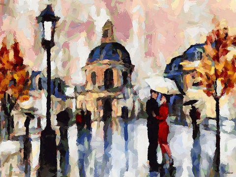 Walking Couples of Lovers II White Modern Wood Framed Art Print with Double Matting by Medeiros, Celito
