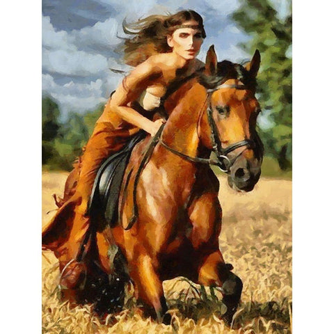 The Girl Rides a Brown Horse Black Modern Wood Framed Art Print with Double Matting by Medeiros, Celito