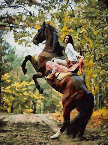 The Girl Rides a Brown Horse II White Modern Wood Framed Art Print with Double Matting by Medeiros, Celito