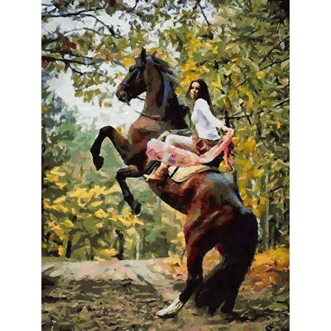 The Girl Rides a Brown Horse II Black Modern Wood Framed Art Print by Medeiros, Celito