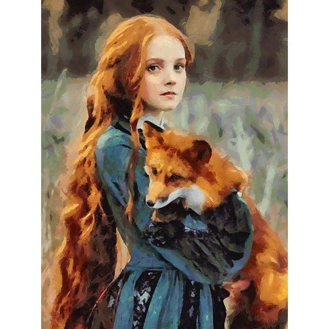 Girl with a Fox Black Modern Wood Framed Art Print with Double Matting by Medeiros, Celito
