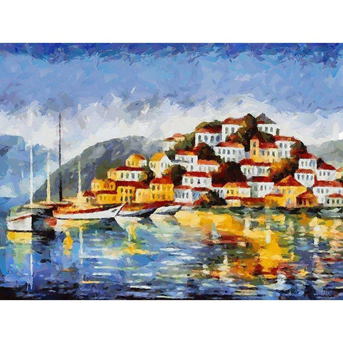 City is reflected in Blue Lake II Gold Ornate Wood Framed Art Print with Double Matting by Medeiros, Celito