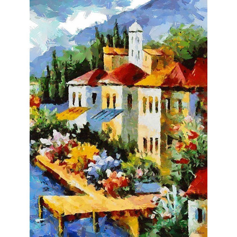 Flower Town by the Lake Black Modern Wood Framed Art Print with Double Matting by Medeiros, Celito