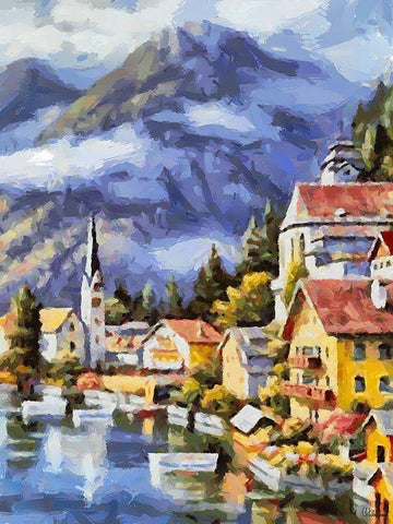 Lake in Austria Black Ornate Wood Framed Art Print with Double Matting by Medeiros, Celito