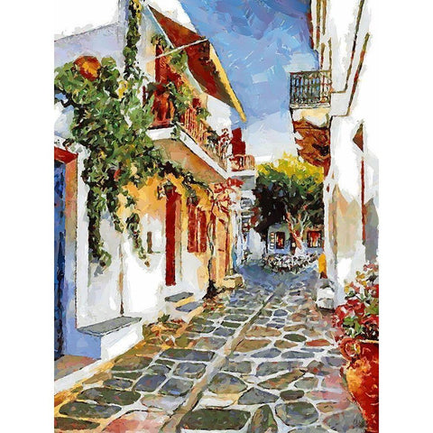 Memories of Santorini II White Modern Wood Framed Art Print by Medeiros, Celito