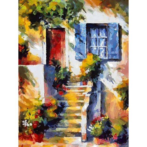 Steps with Flowers White Modern Wood Framed Art Print by Medeiros, Celito