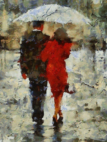 Under Umbrella I White Modern Wood Framed Art Print with Double Matting by Medeiros, Celito