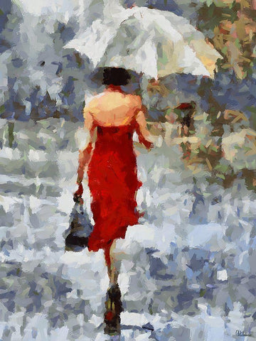 Under Umbrella III White Modern Wood Framed Art Print with Double Matting by Medeiros, Celito