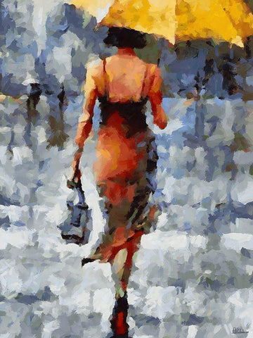 Under Umbrella IV White Modern Wood Framed Art Print with Double Matting by Medeiros, Celito