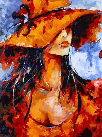 Girl in Red Hat White Modern Wood Framed Art Print with Double Matting by Medeiros, Celito