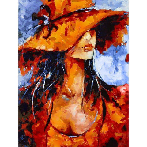Girl in Red Hat White Modern Wood Framed Art Print by Medeiros, Celito