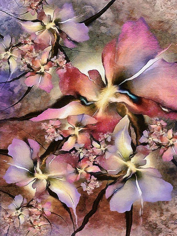 Pink Blossoms Black Ornate Wood Framed Art Print with Double Matting by Medeiros, Celito