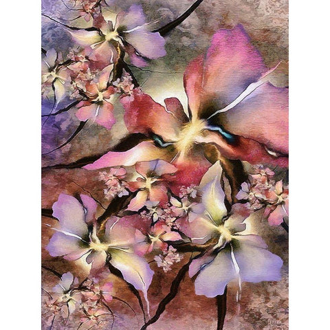 Pink Blossoms White Modern Wood Framed Art Print by Medeiros, Celito