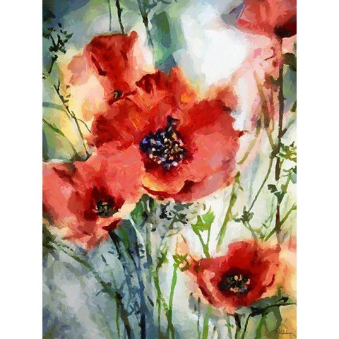 Red Poppies White Modern Wood Framed Art Print by Medeiros, Celito
