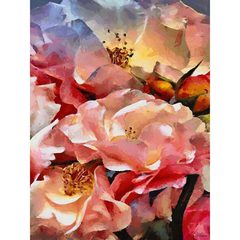Pink Blossoms Gold Ornate Wood Framed Art Print with Double Matting by Medeiros, Celito