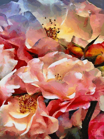 Pink Blossoms White Modern Wood Framed Art Print with Double Matting by Medeiros, Celito