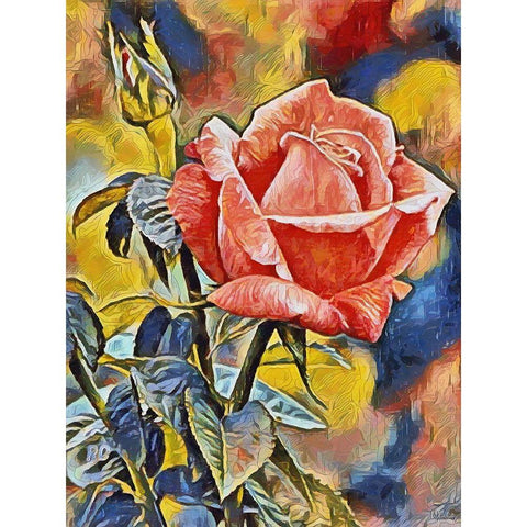 Red Rose Gold Ornate Wood Framed Art Print with Double Matting by Medeiros, Celito
