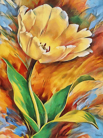 Yellow Tulip Black Ornate Wood Framed Art Print with Double Matting by Medeiros, Celito