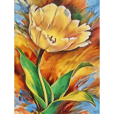 Yellow Tulip Black Modern Wood Framed Art Print by Medeiros, Celito