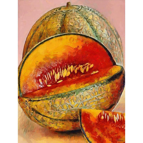 Yellow Melon Black Modern Wood Framed Art Print by Medeiros, Celito