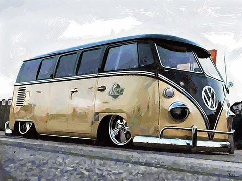 Good Old VW Van II Black Ornate Wood Framed Art Print with Double Matting by Medeiros, Celito