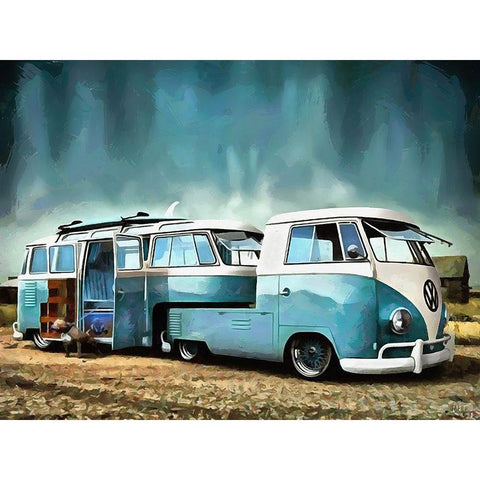 Good Old VW Van V White Modern Wood Framed Art Print by Medeiros, Celito