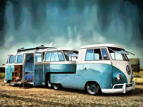 Good Old VW Van V White Modern Wood Framed Art Print with Double Matting by Medeiros, Celito