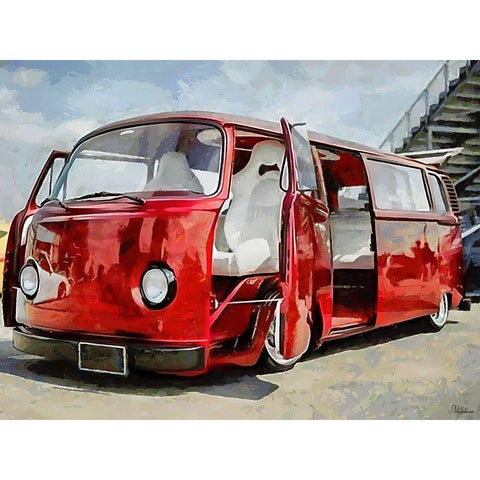 Good Old VW Van IX White Modern Wood Framed Art Print by Medeiros, Celito