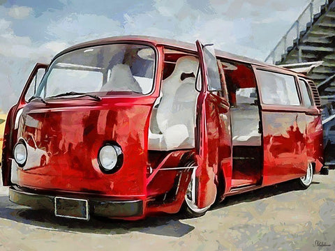 Good Old VW Van IX White Modern Wood Framed Art Print with Double Matting by Medeiros, Celito