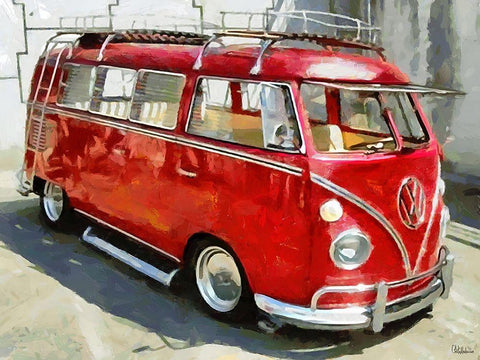 Good Old VW Van XI White Modern Wood Framed Art Print with Double Matting by Medeiros, Celito