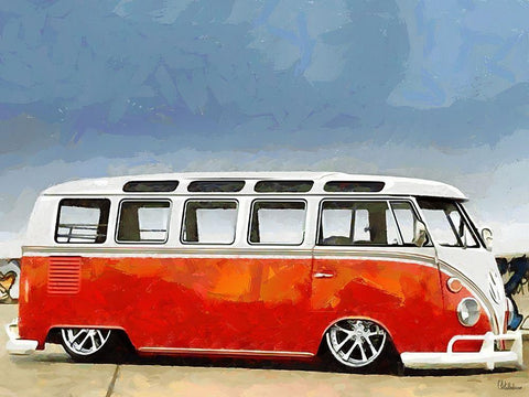 Good Old VW Van XIII White Modern Wood Framed Art Print with Double Matting by Medeiros, Celito