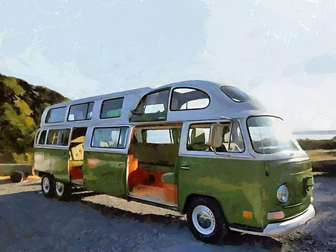 Good Old VW Van XIV White Modern Wood Framed Art Print with Double Matting by Medeiros, Celito