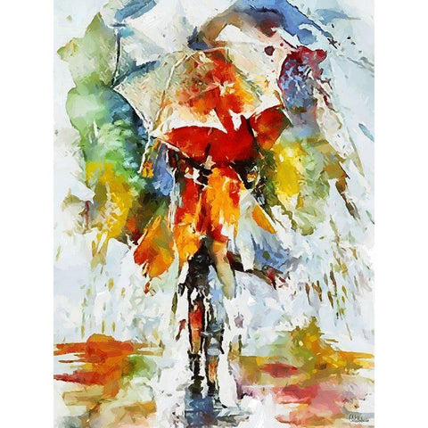 Watercolor lady with Umbrella Black Modern Wood Framed Art Print with Double Matting by Medeiros, Celito