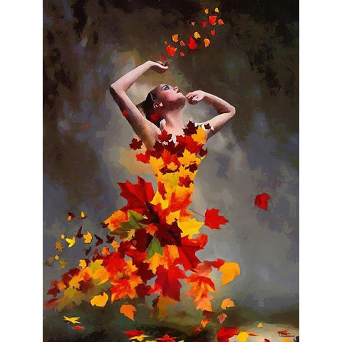 Girl made from Leaves Gold Ornate Wood Framed Art Print with Double Matting by Medeiros, Celito