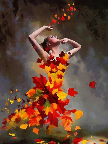 Girl made from Leaves White Modern Wood Framed Art Print with Double Matting by Medeiros, Celito