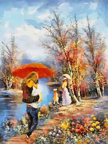 Romantic Coupple in Park II Black Ornate Wood Framed Art Print with Double Matting by Medeiros, Celito
