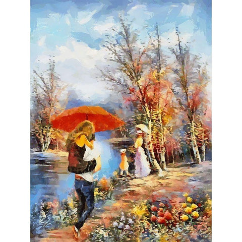 Romantic Coupple in Park II White Modern Wood Framed Art Print by Medeiros, Celito