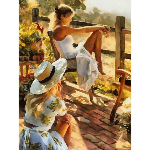 Sitting Girls Black Modern Wood Framed Art Print with Double Matting by Medeiros, Celito