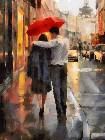A Walk in Paris White Modern Wood Framed Art Print with Double Matting by Medeiros, Celito